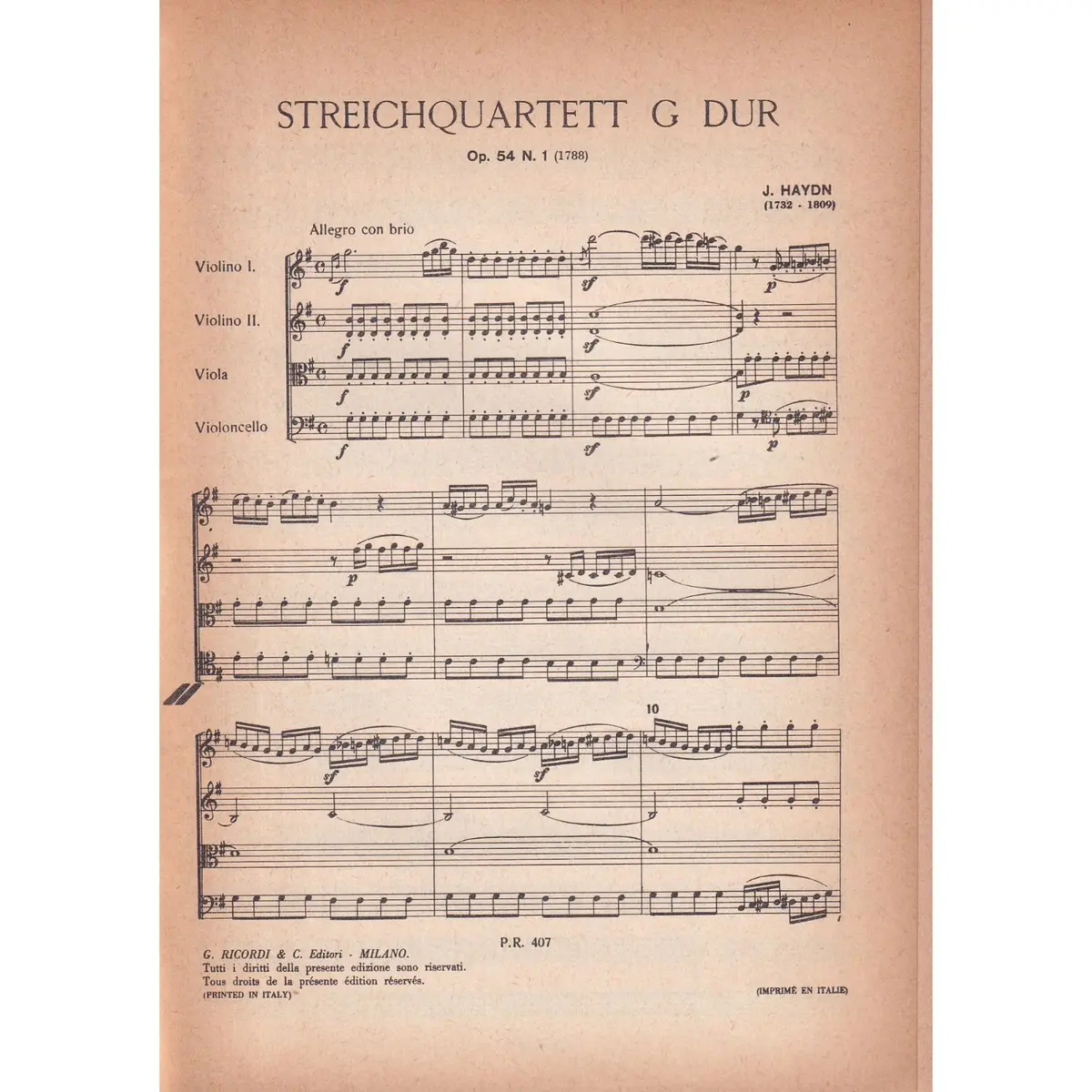 Streichquartett G Dur - Op.54 N1 (partitura de bolso)