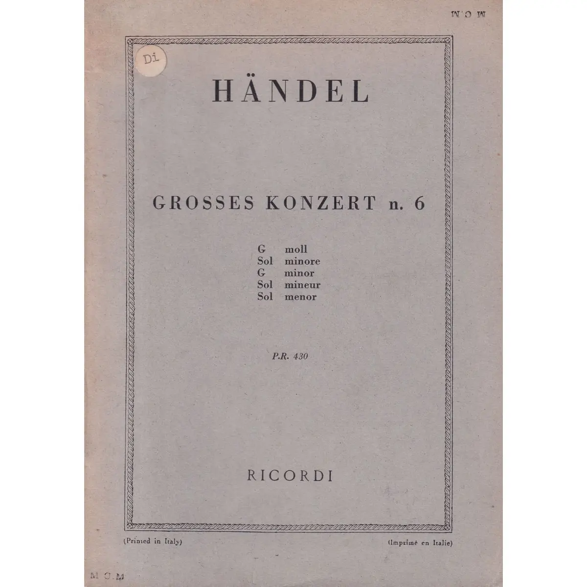 Grosses Konzert N.6 - G Moll  (partitura de bolso)