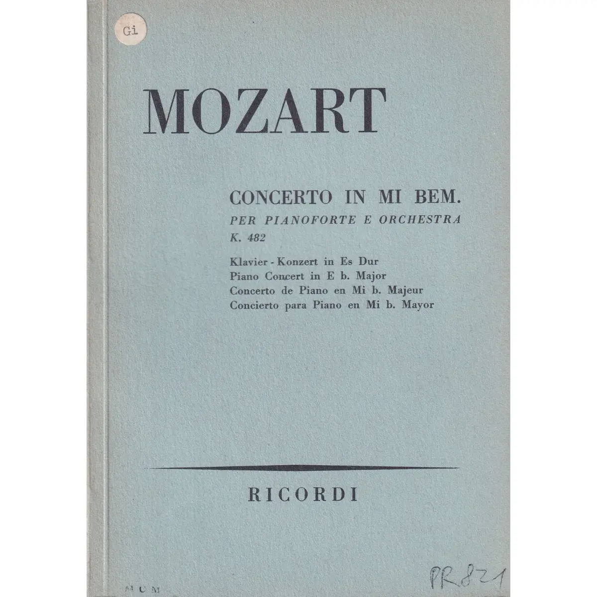 Concerto In Mi B.  Per Piano - Kv 482  (partitura de bolso)