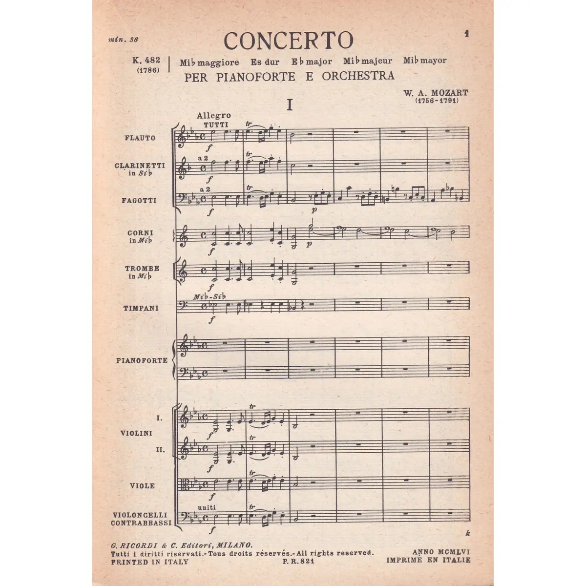 Concerto In Mi B.  Per Piano - Kv 482  (partitura de bolso)