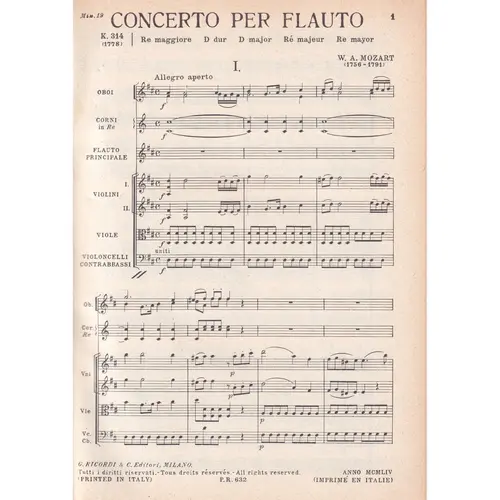 Concerto In Re Per Flauto - Kv 314  (partitura de bolso)