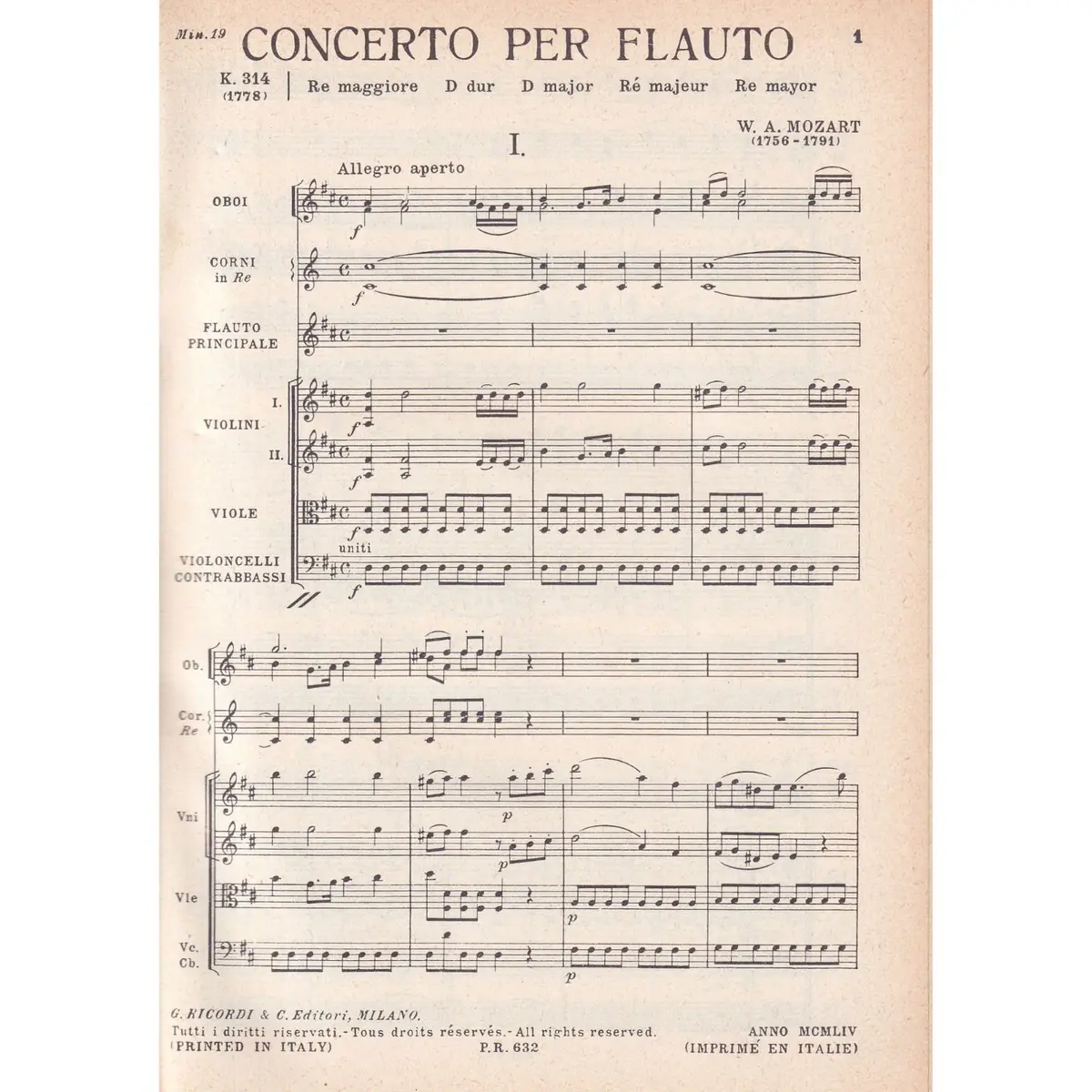 Concerto In Re Per Flauto - Kv 314  (partitura de bolso)
