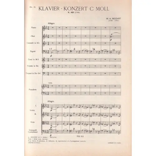 Concerto Per Piano - Do Min - Kv 491  (partitura de bolso)