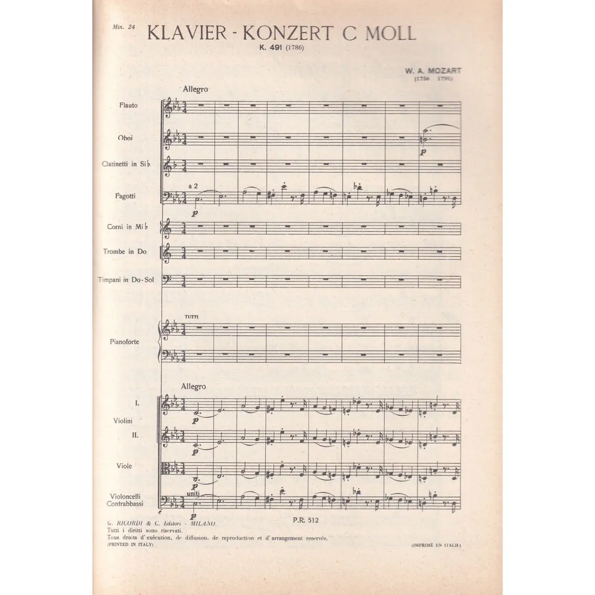 Concerto Per Piano - Do Min - Kv 491  (partitura de bolso)