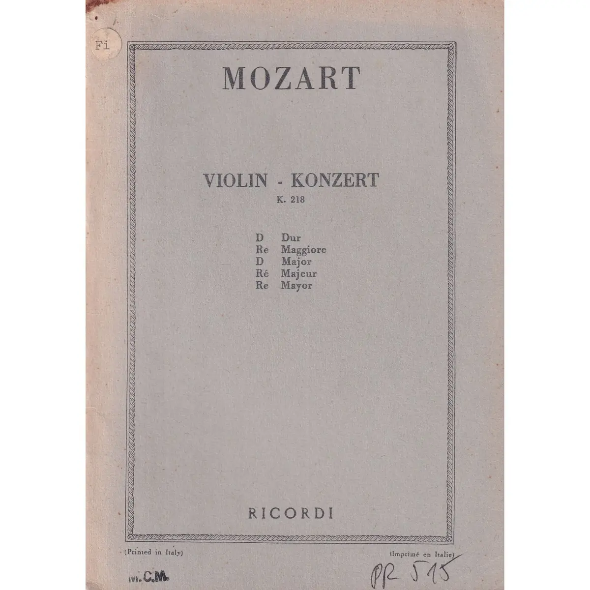 Violin-Konzert D Dur - Kv 218  (partitura de bolso)