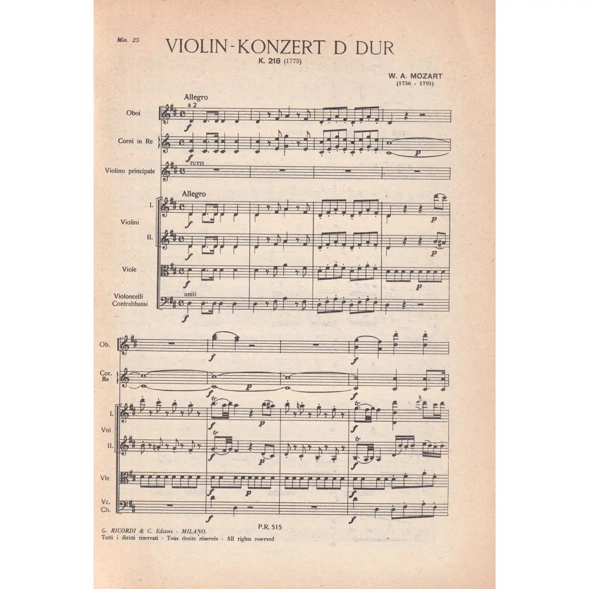 Violin-Konzert D Dur - Kv 218  (partitura de bolso)