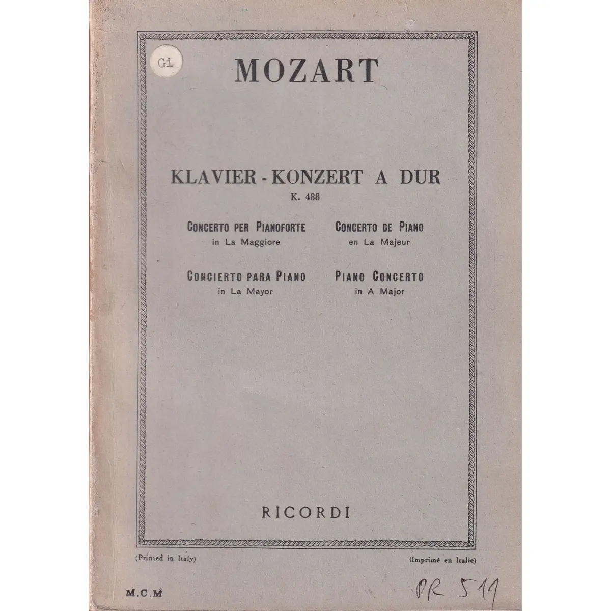 Klavier-Konzert A Dur-K 488