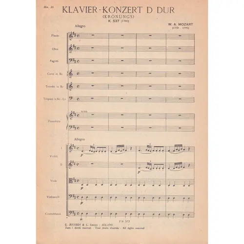 Klavier-Konzert D Dur - Kv 537 (partitura de bolso)
