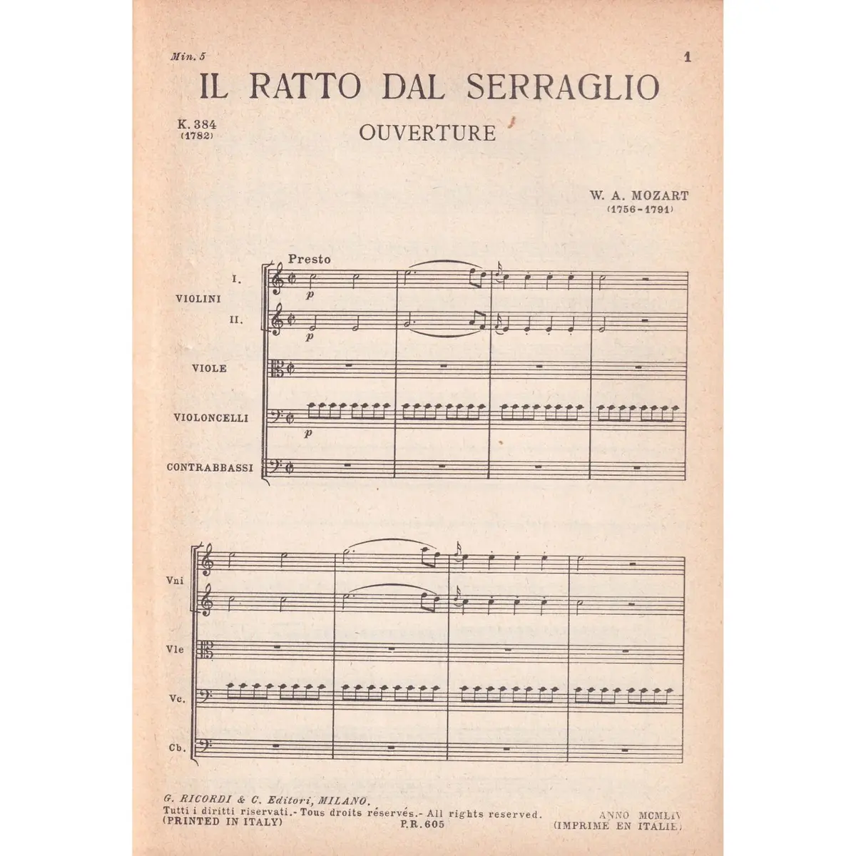 Ratto Dal Serraglio (Il) - Kv 384 - Ouverture  (partitura de bolso)