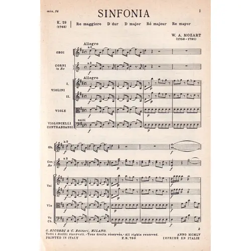 Sinfonia In Re - Kv 19  (partitura de bolso)