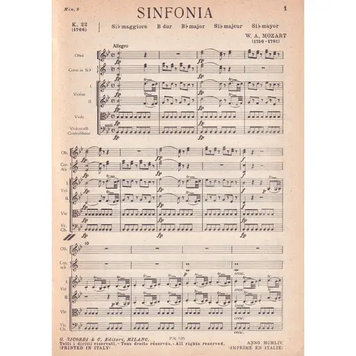 Sinfonia In Si B Maj.- Kv 22  (partitura de bolso)