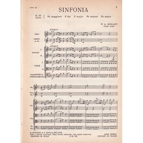 Sinfonia In Fa - Kv 43  (partitura de bolso)