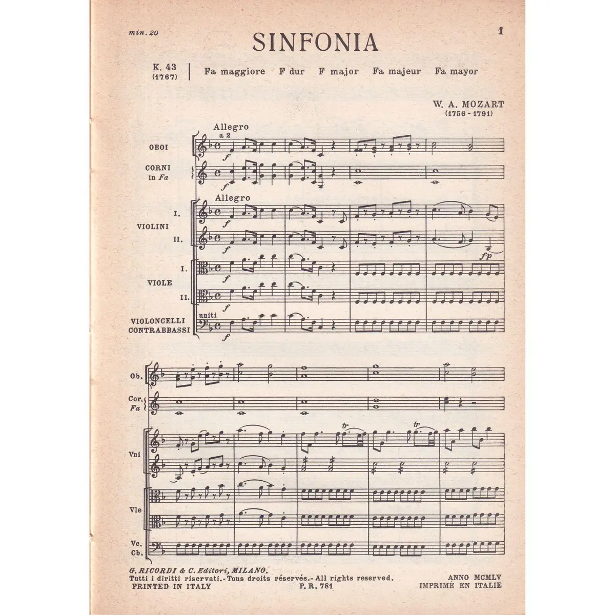 Sinfonia In Fa - Kv 43  (partitura de bolso)