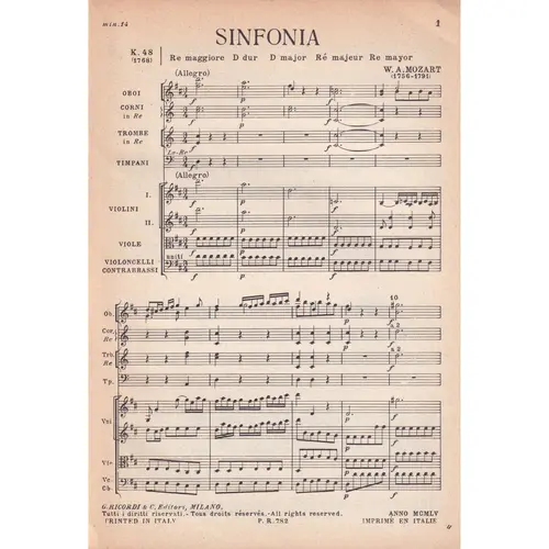Sinfonia In Re Maj. Kv 48  (partitura de bolso)