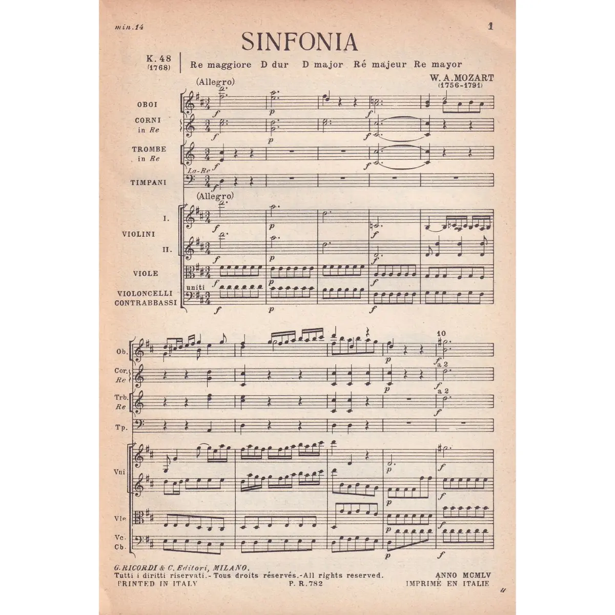 Sinfonia In Re Maj. Kv 48  (partitura de bolso)