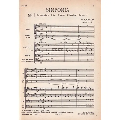 Sinfonia In Re - Kv 81  (partitura de bolso)