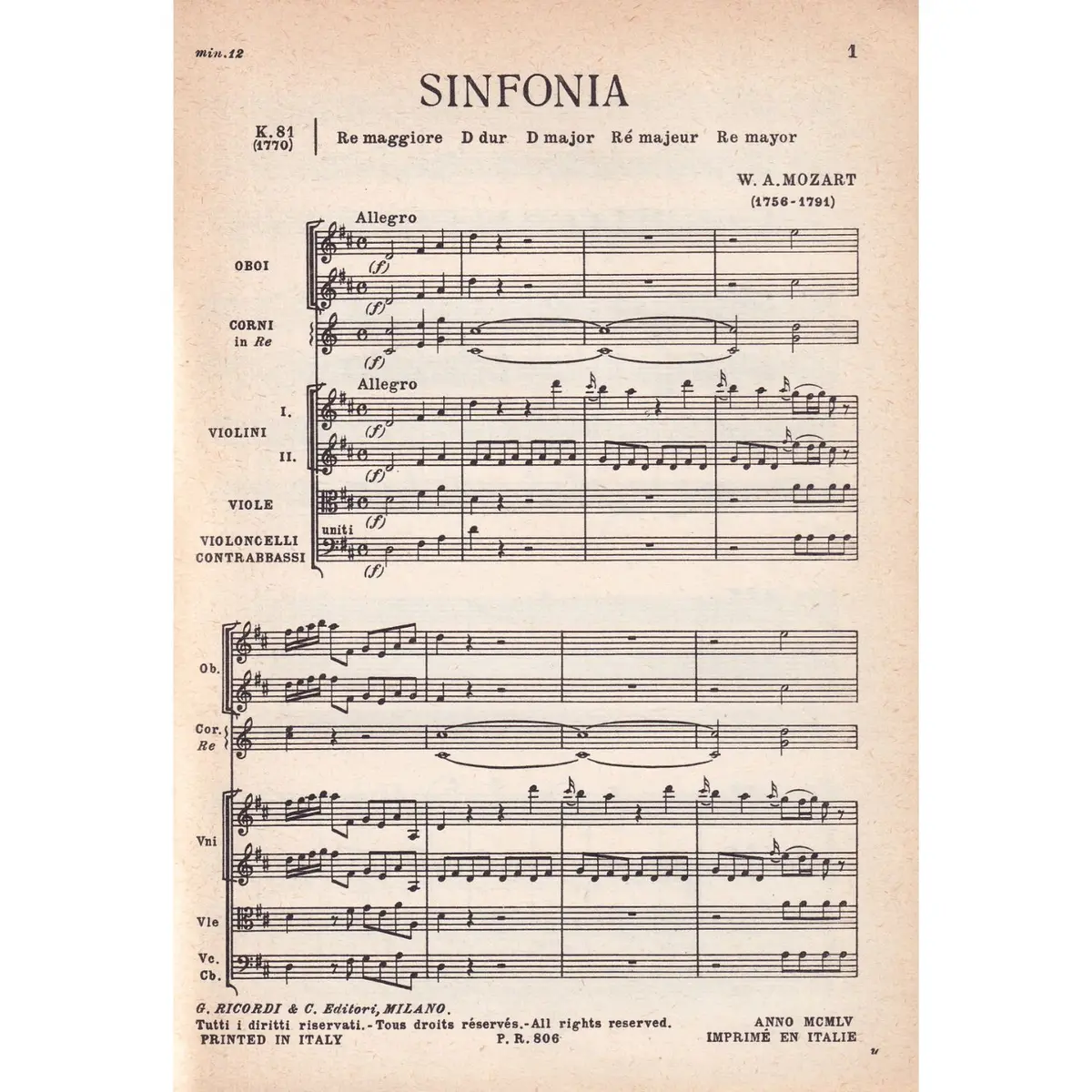 Sinfonia In Re - Kv 81  (partitura de bolso)