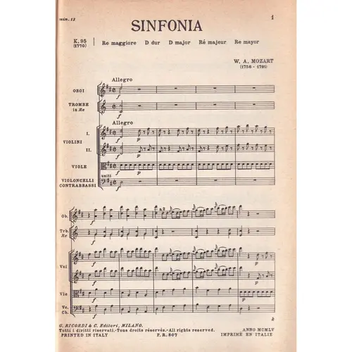 Sinfonia In Re - Kv 95  (partitura de bolso)