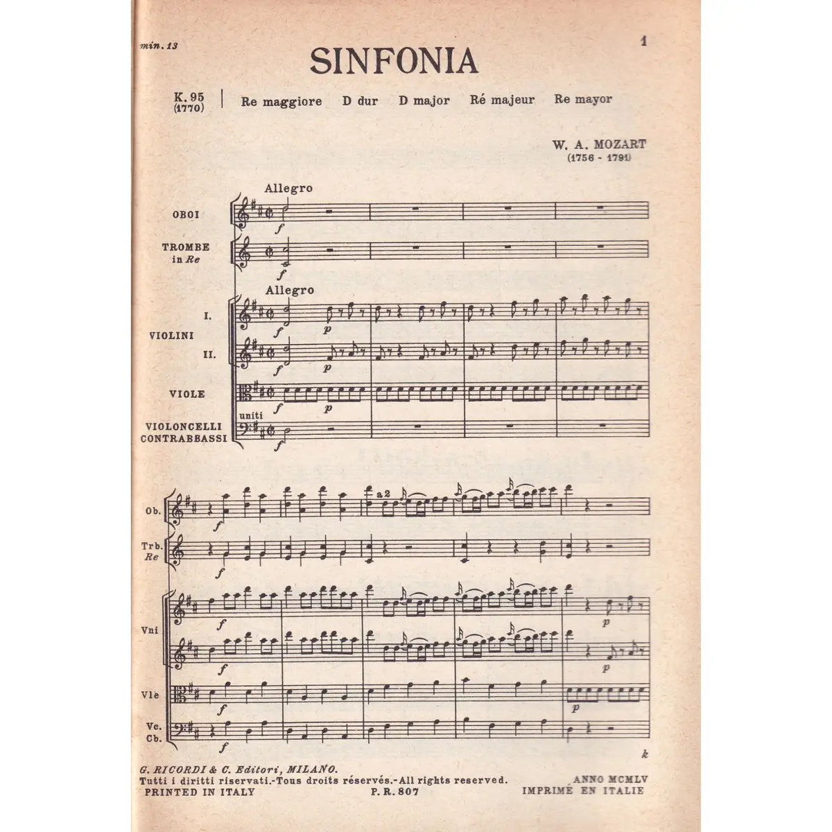 Sinfonia In Re - Kv 95  (partitura de bolso)
