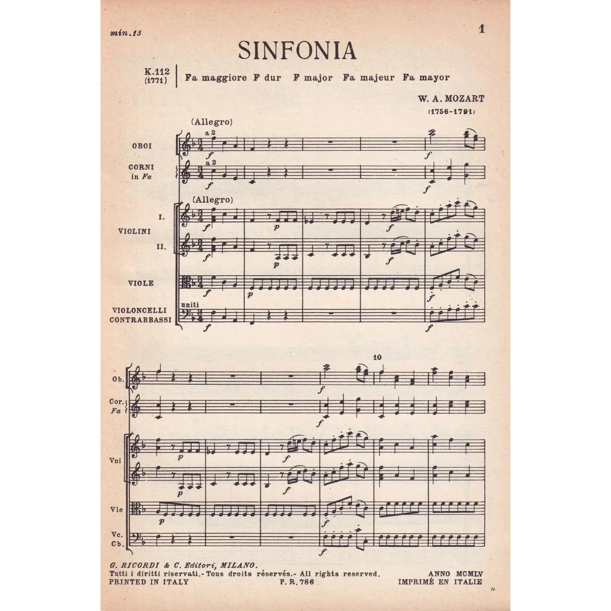 Sinfonia In Fa Maj. - Kv 112  (partitura de bolso)