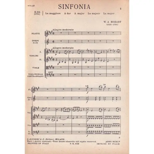 Sinfonia In La - Kv 114  (partitura de bolso)