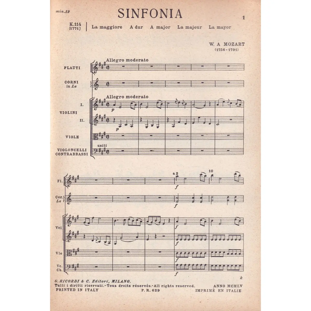 Sinfonia In La - Kv 114  (partitura de bolso)