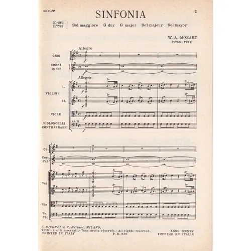 Sinfonia In Sol -K 129