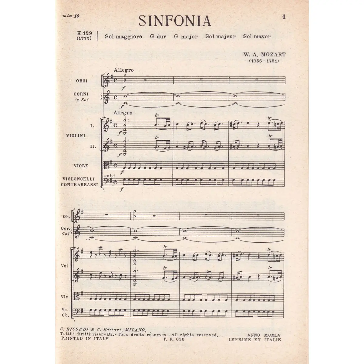 Sinfonia In Sol -K 129