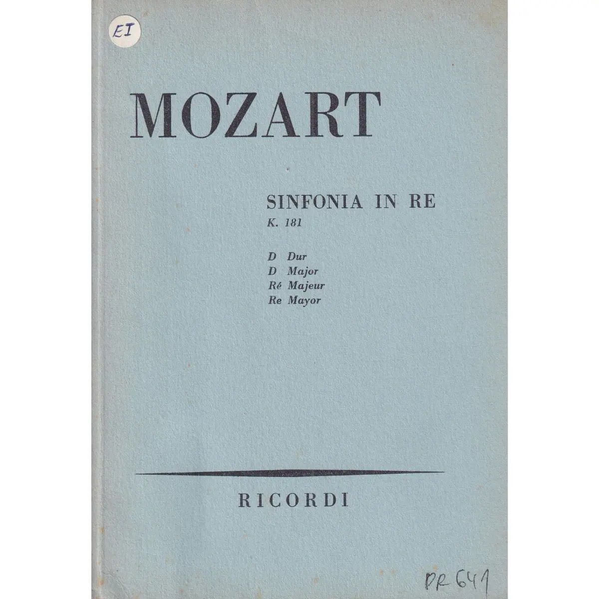 Sinfonia In Re Maj. Kv 181  (partitura de bolso)