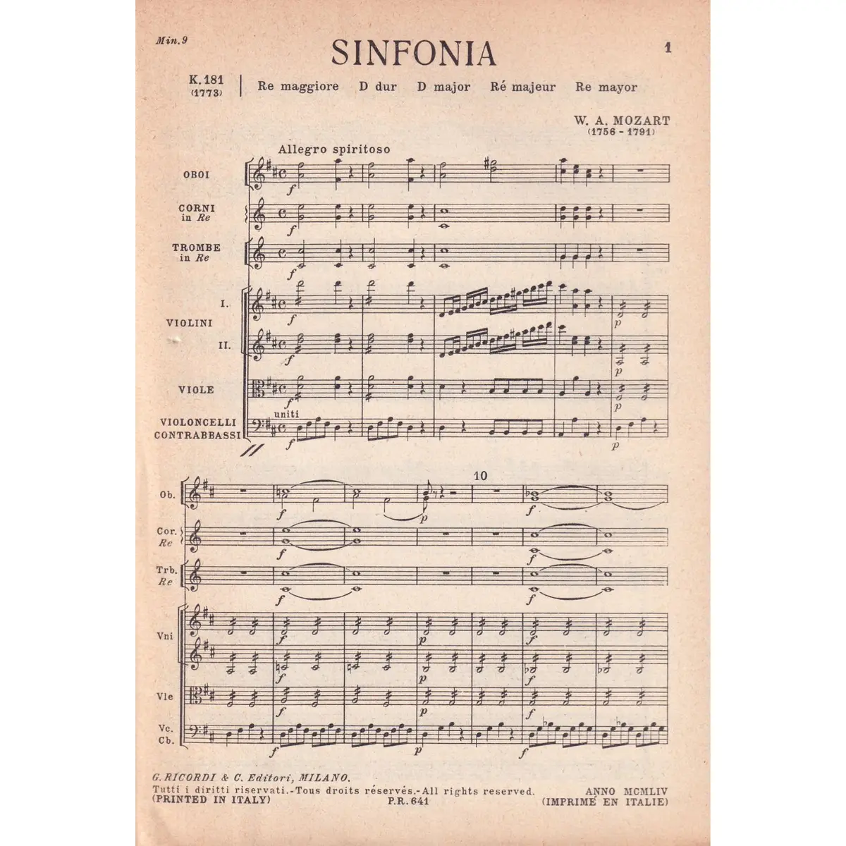 Sinfonia In Re Maj. Kv 181  (partitura de bolso)