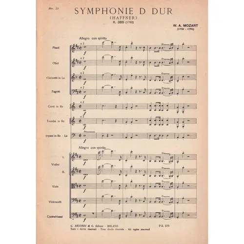 Symphonie (Haffner) - D Dur - Kv 385  (partitura de bolso)