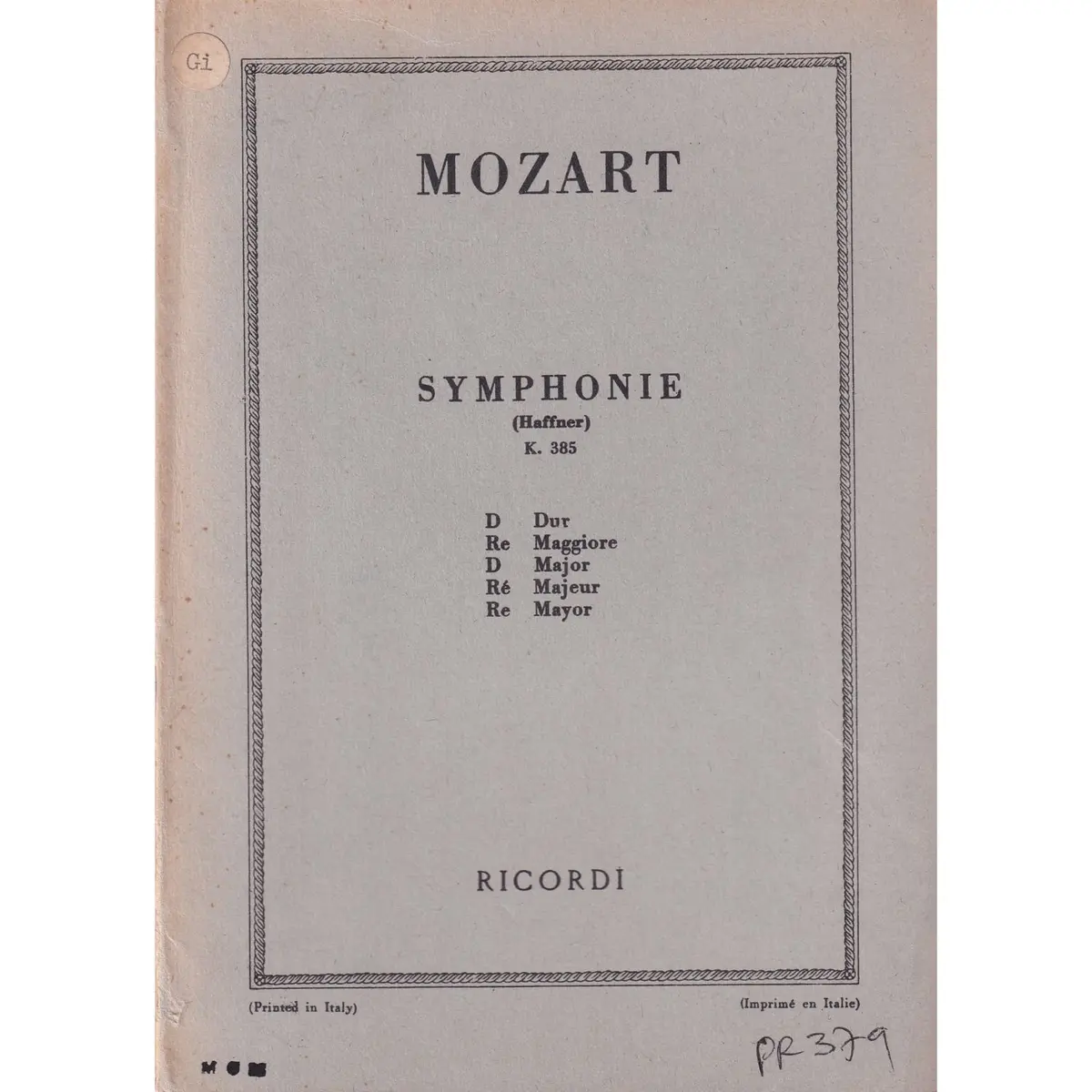 Symphonie (Haffner) - D Dur - Kv 385  (partitura de bolso)