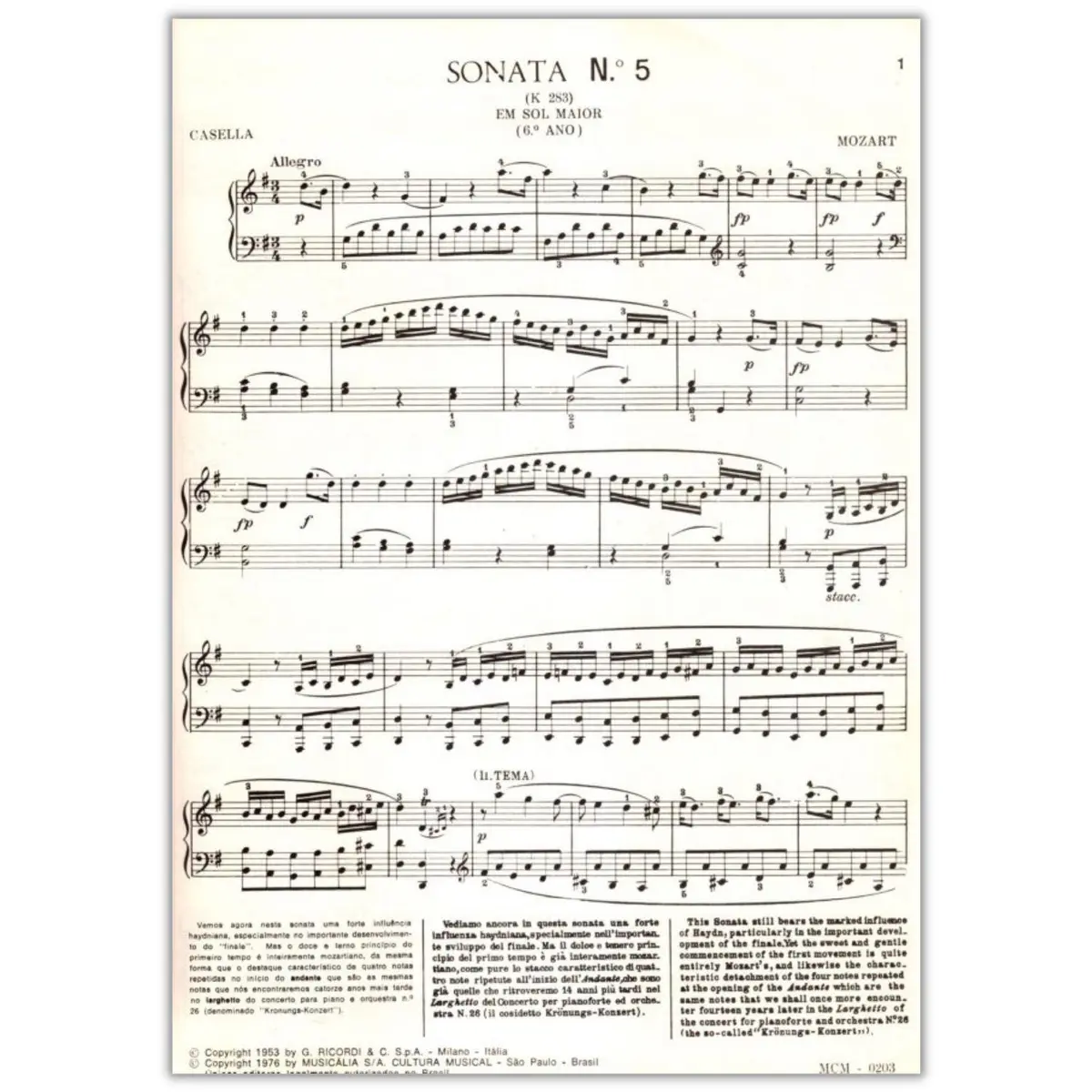 Sonata N.5 Em Sol Maior-Kv 283