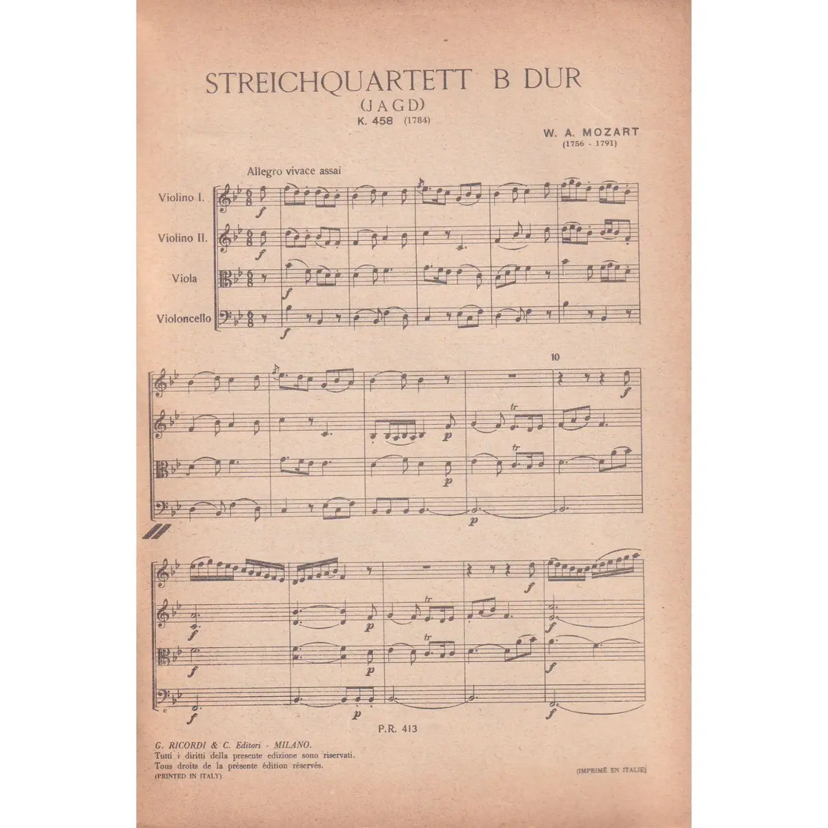 Streichquartett B Dur -K.458