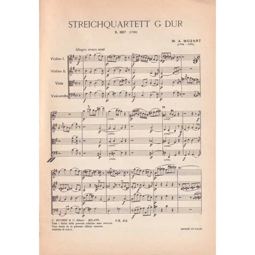 Quartetto In Sol Mag. Kv 387  ( study score )