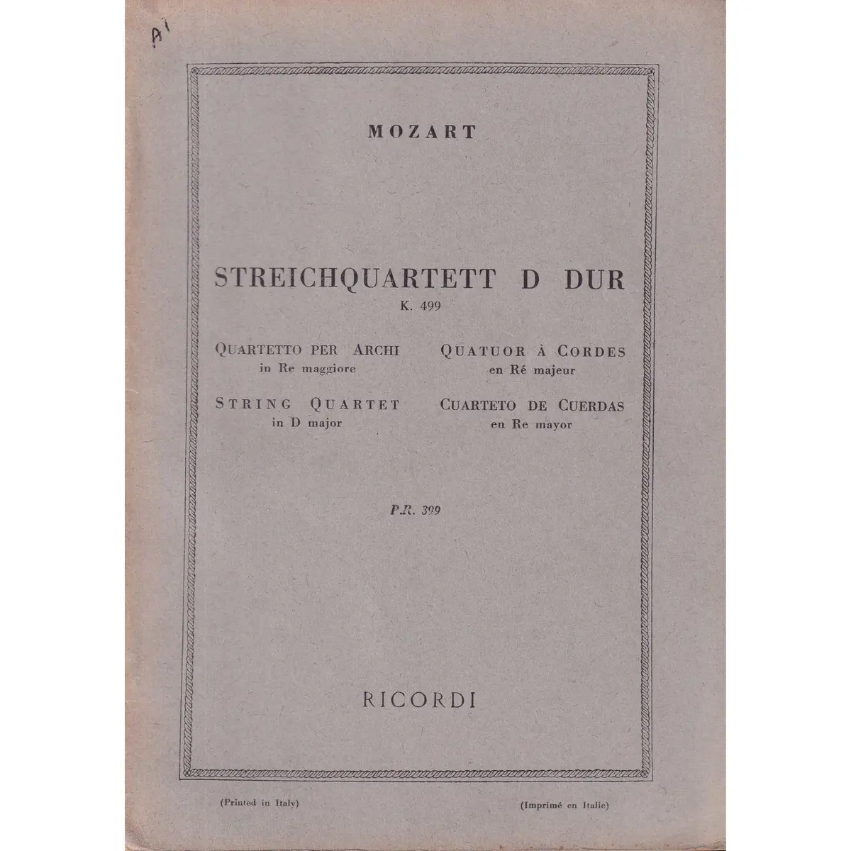 Streichquartett D Dur-K.499