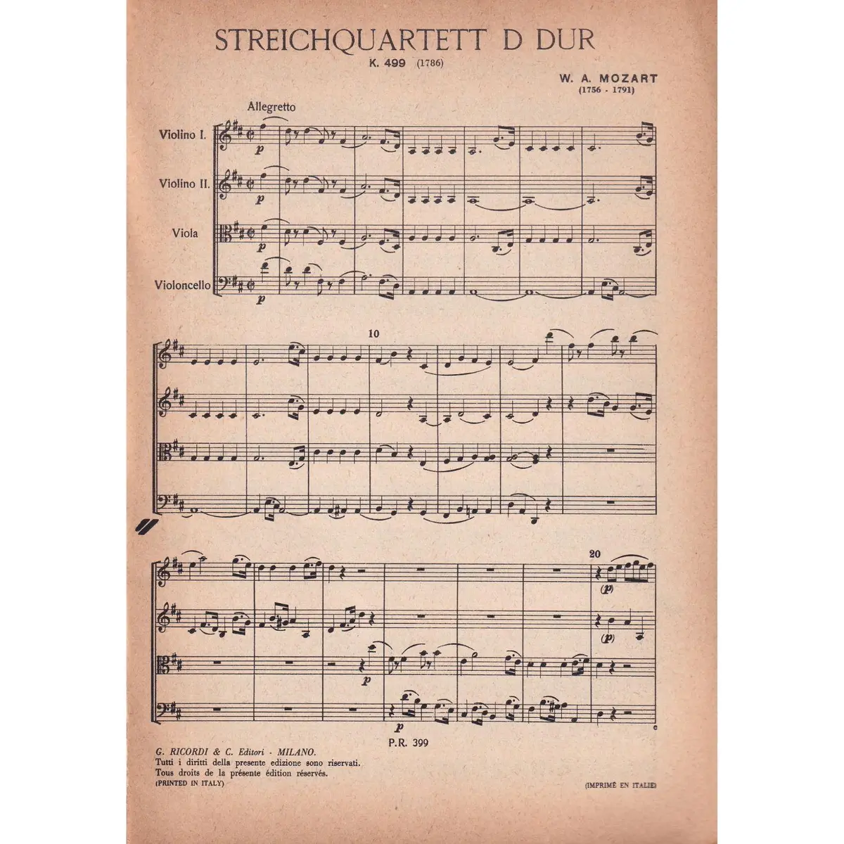Streichquartett D Dur-K.499