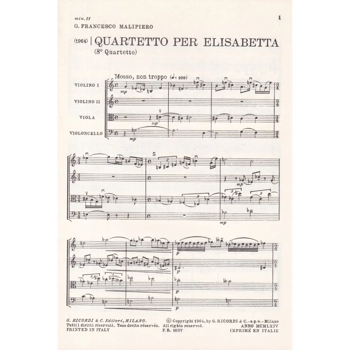 Quartetto Per Elisabetta (8. Quart.)  ( study score )