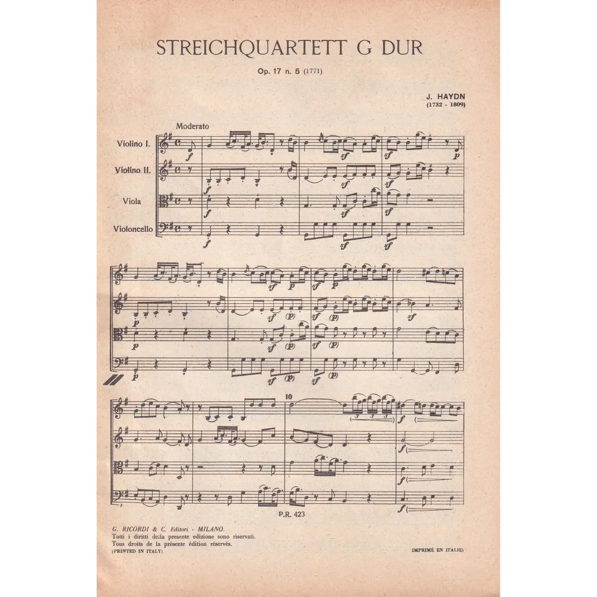 Streichquartett G Dur - Op. 17 N.5 ( study score )