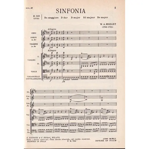 Sinfonia In Re Mag. - Kv 133  ( study score )