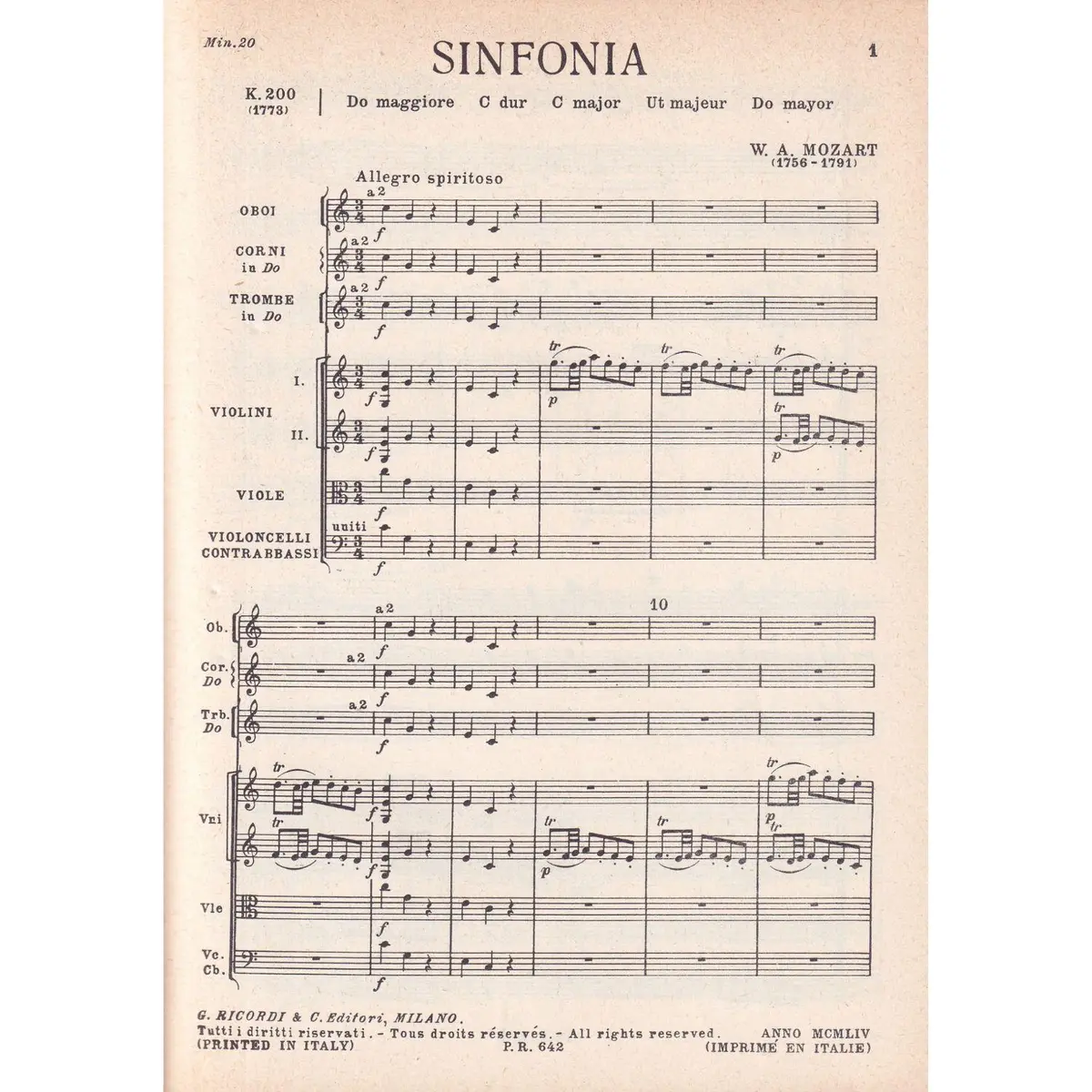 Sinfonia In Do Maj. - Kv 200  ( study score )  (Edição Antiga)