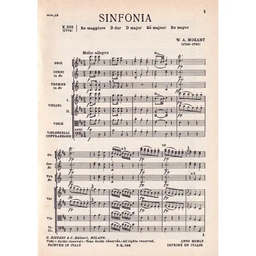 Sinfonia In Re Mag. - Kv 202  ( study score )
