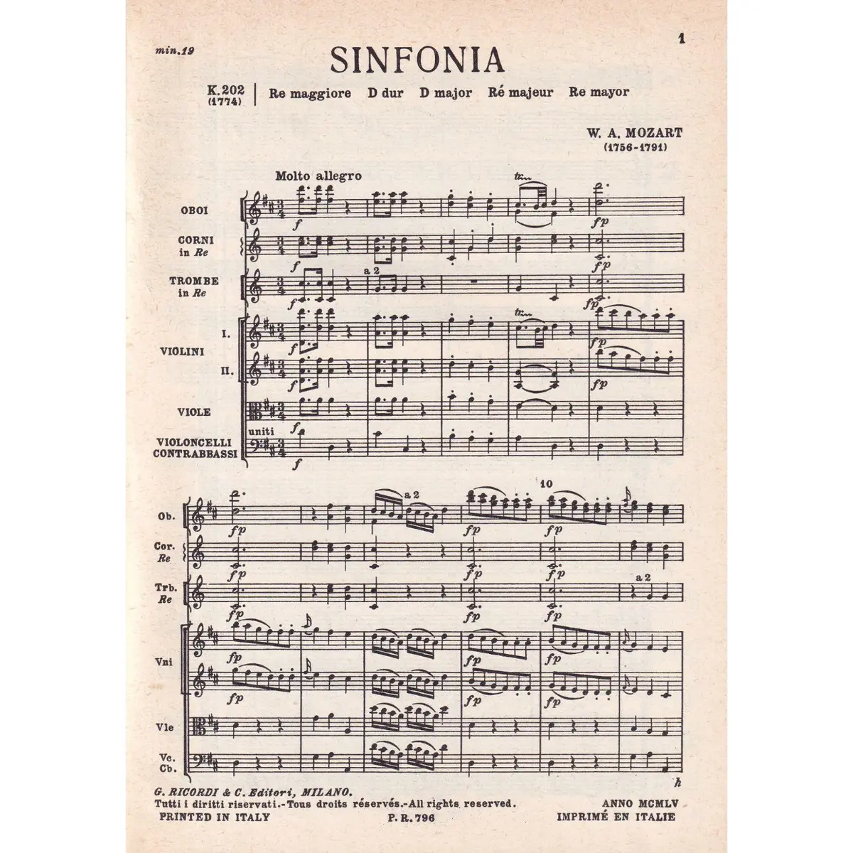Sinfonia In Re Mag. - Kv 202  ( study score )