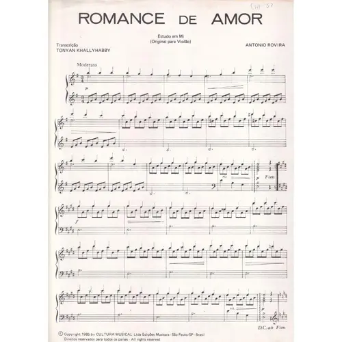 Romance De Amor - Estudo Em Mi para piano