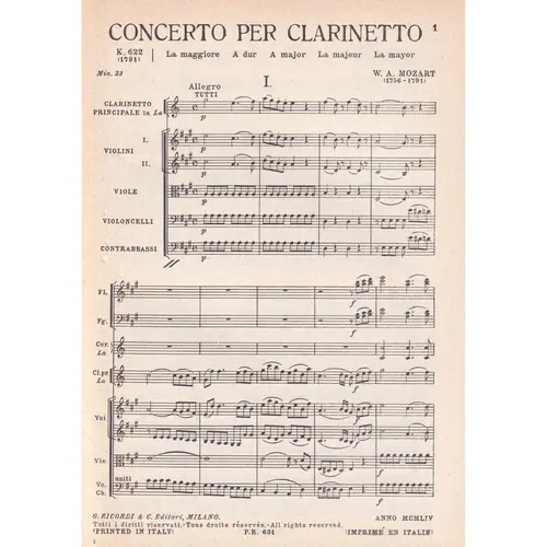 Concerto In La -Clar. E Orq-K.622