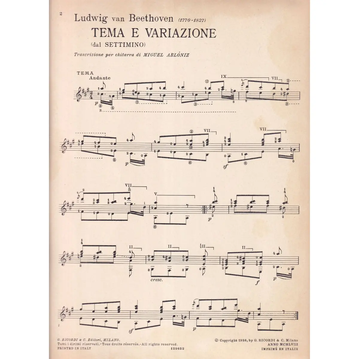 Tema E Variazione Per Chitarra