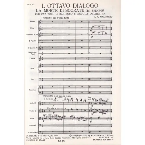 L`Ottavo Dialogo - La Morte Di Socrate  ( study score )