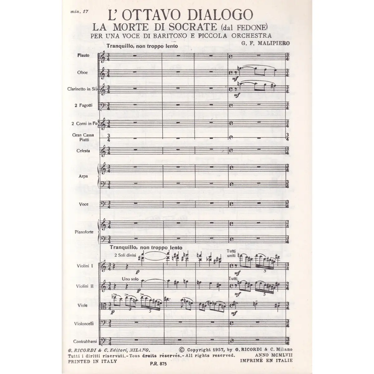 L`Ottavo Dialogo - La Morte Di Socrate  ( study score )