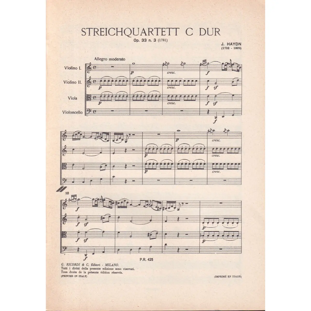 Streichquartett C Dur - Op.33 N.3  ( study score )