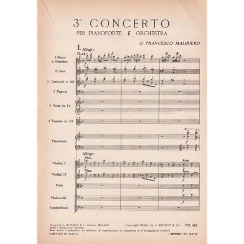 3.O Concerto Per Pianoforte ( study score )  (Edição Antiga)